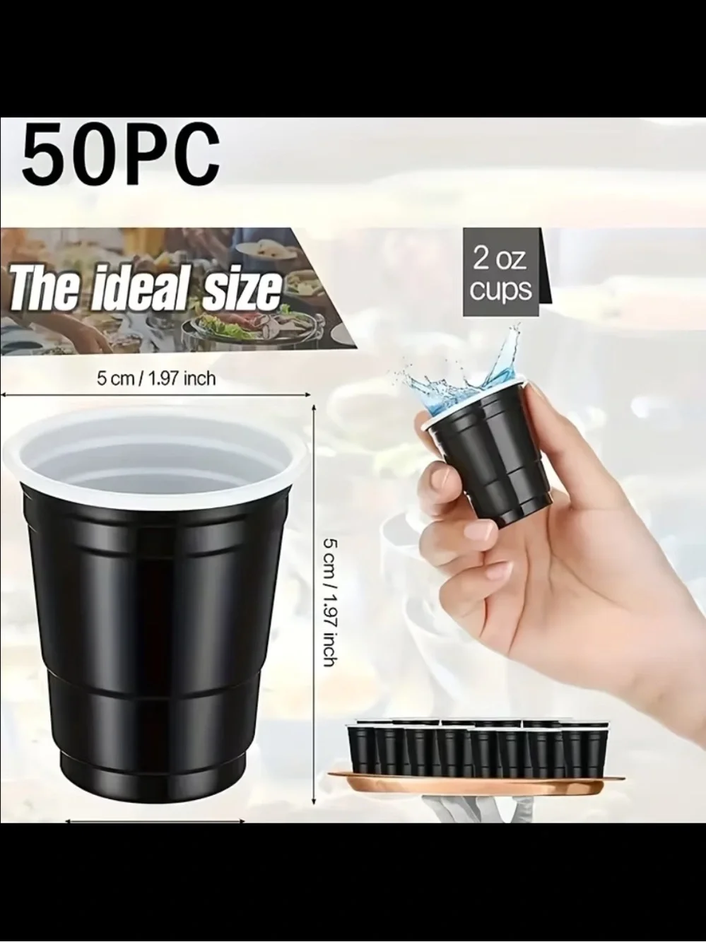 BRAND NEW 🆕 Black Shot Glasses Plastic Disposable 2oz Cups - 100 Pack